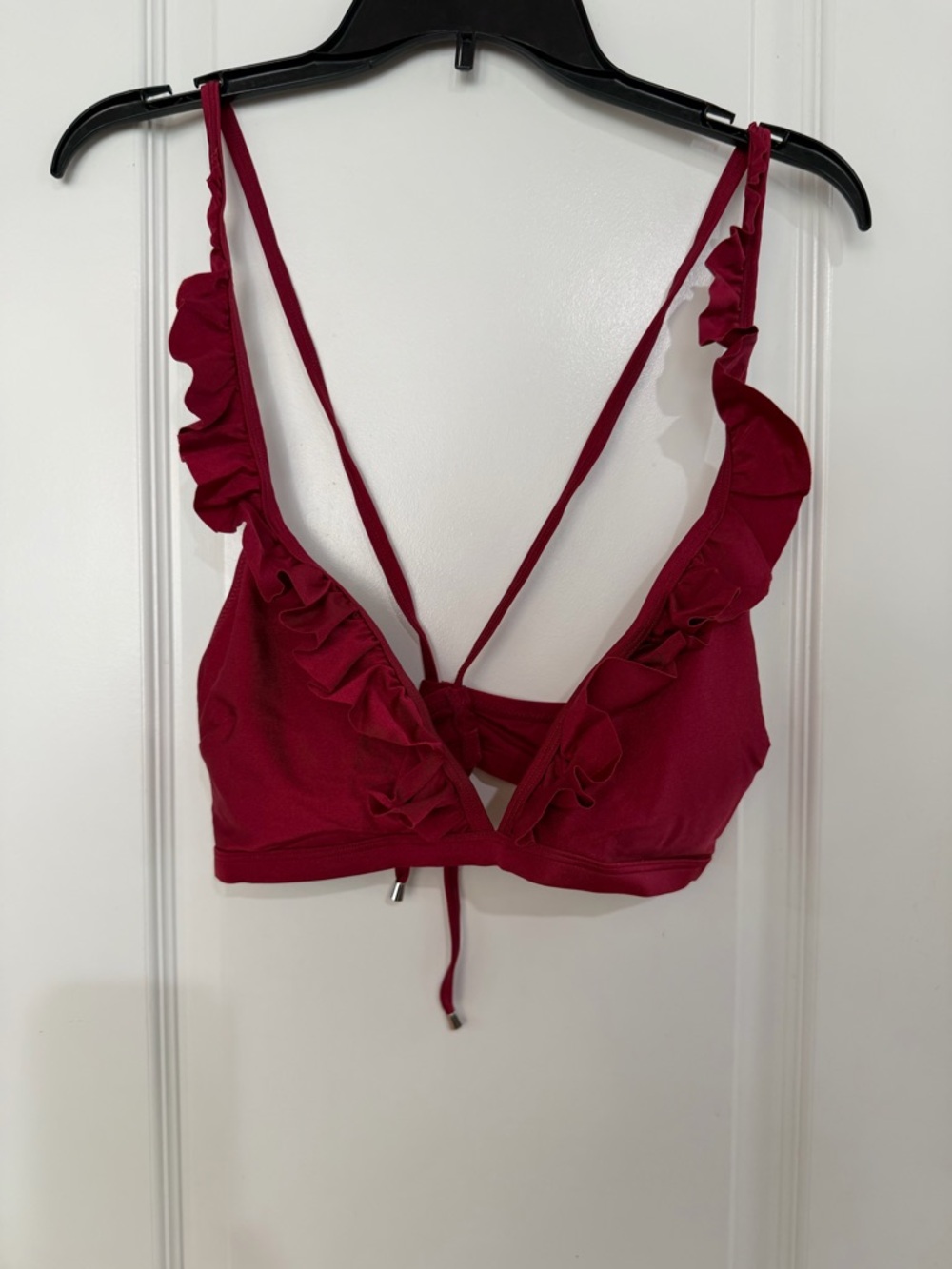 Ruffled V-Neck Bikini in Deep Red